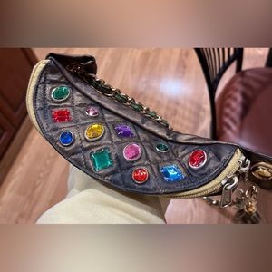 Gold Vintage chain belt fanny pack, zipper pouch on top and in back, jeweled!